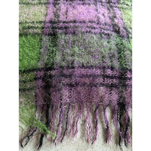 Vintage mohair blend throw blanket purple green 50x70”plaid moffat handloom - Picture 2 of 16